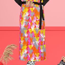 ArtzFolio Yellow & Grey Printed Cotton Waist Apron-46