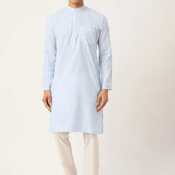 SOJANYA Men Blue & White Striped Straight Kurta-28