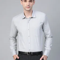 MANQ Men Grey Semi Slim Fit Solid Formal Shirt-image-14