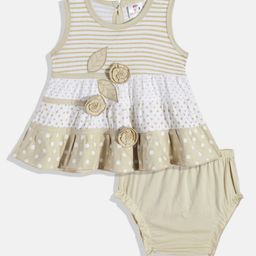 BABYMAX Infant Girls Polka Dot Printed Pure Cotton Fit & Flare Dress With Bloomers-image-79