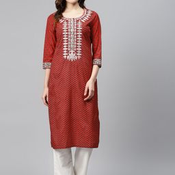 Biba Women Maroon & Black Printed Straight Kurta-16