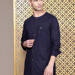 House of Pataudi Solid Pure Cotton Rozana Straight Kurta-image-88