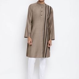 Fabindia Men Taupe & Black Striped Slim Fit Kurta-49
