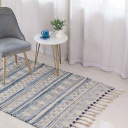 Nestasia Blue Geometric Printed Boho Cotton Carpet-10