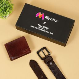 Teakwood Leathers Set Of 2 Men Textured Leather Belt & Wallet Gift Set-image-50