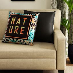 HOUZZCODE Set of 2 Black Printed 16'' x 16'' Square Cushion Covers-16