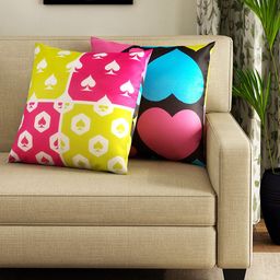 HOUZZCODE Multicoloured Set of 2 Printed 16'' x 16'' Square Cushion Covers-48
