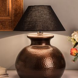 Homesake Copper-Toned & Blue Textured Handcrafted Bedside Standard Table Lamp with Shade-20