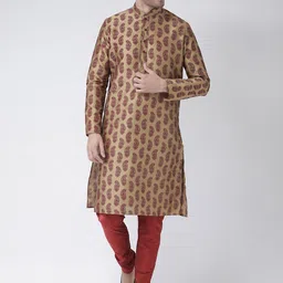 DEYANN Men Brown & Beige Printed Straight Kurta-picture-7