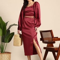 Mast & Harbour Satin Finish Top With Skirt Co-Ord Set-picture-53