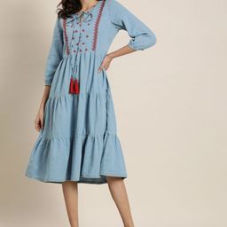all about you Women Blue Embroidered Tiered A-Line Dress-image-40