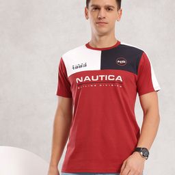 Nautica Typography Print Pure Cotton Regular Fit T-shirt with Colourblocked Detail-image-69
