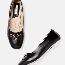 ELLE Women Black Solid Fringed & Perforated Ballerinas with Buckles-image-8