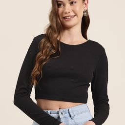HERE&NOW Solid Criss-Cross Detail Crop Top-image-14