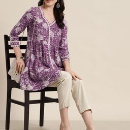 HERE&NOW Ethnic Motifs Printed Pleated Kurti-picture-20