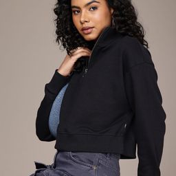The Roadster Life Co. Half Zipper Relaxed Fit Crop Pullover Sweatshirt-image-15