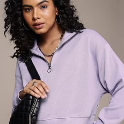 The Roadster Life Co. Half Zipper Relaxed Fit Crop Pullover Sweatshirt-image-82