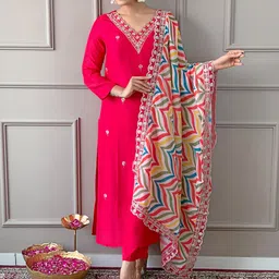 CaniBani Pink Silk Blend Kurta Sets-54