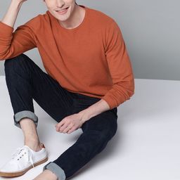Mast & Harbour Men Rust Orange Solid Pullover-image-40