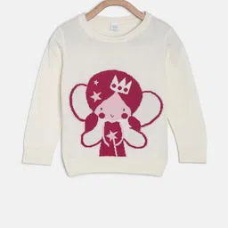 MINI KLUB Girls Off-White & Maroon Self Design Pullover Sweater-picture-43