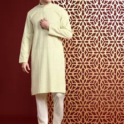 MANQ Men Embroidered Sequinned Pure Cotton Kurta with Churidar-picture-19