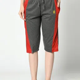 VIMAL JONNEY Women Grey & Red Colourblocked Lounge Shorts-image-61