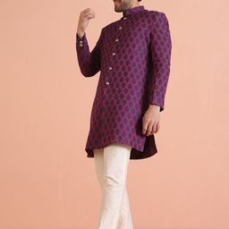 KISAH Printed Mandarin Collar Sherwani Set-image-59