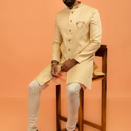 KISAH Men Self Design Indowestern Sherwani Set-image-65