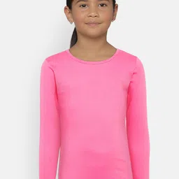 SINI MINI Girls Pink Solid Round Neck T-shirt-image-77