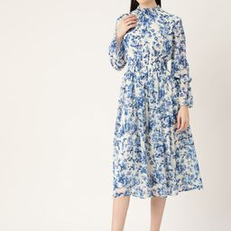 Deewa Floral Printed Puff Sleeve Georgette Drop-Waist Dress-image-79