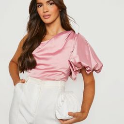 Boohoo Women Solid One Shoulder Satin Bodysuit-image-63