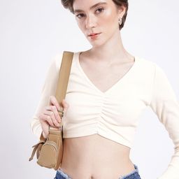 glitchez Cool Chic Slim Fit Gathers Ribbed Fitted Crop Top-image-31