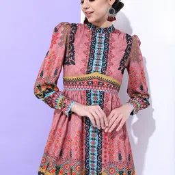 Vishudh Women Pink Ethnic Motifs Printed Dress-picture-22