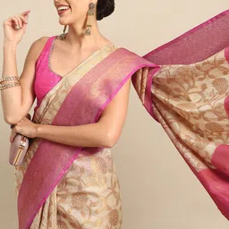Silk Land Floral Zari Tissue Mysore Silk Saree-image-11