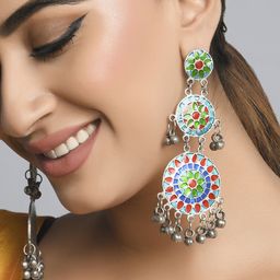 Fida Blue Silver Plated Circular Drop Earrings-41