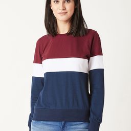 Miss Chase Women Maroon & Navy Blue Colourblocked Sweatshirt-picture-45