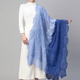 MODARTA Floral Embroidered Ombre with Valentino Lace Wool Shawl-picture-33