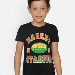 dongli Boys Black Printed Round Neck T-shirt-image-81
