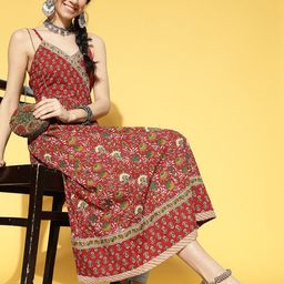 Yufta Women Gorgeous Red Floral Swirling Volume Dress-image-22