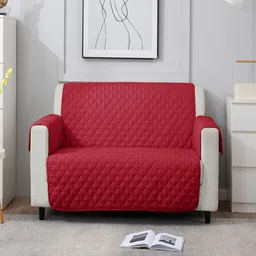 HOKIPO Red 100 GSM Quilted 2 Seater Sofa Cover-94