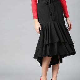 Bitterlime Black Ruffled Layered A-line Skirt-58