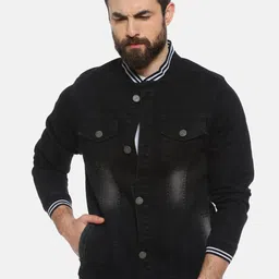 Campus Sutra Men Black Solid Windcheater Denim Jacket-image-16
