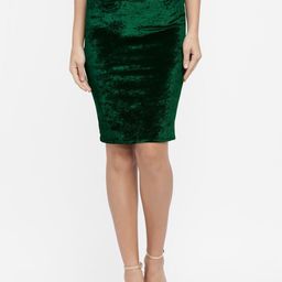 N-Gal Women Green Solid Pencil High Rise Velvet Skirt-image-11
