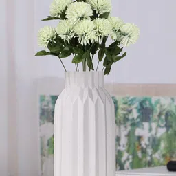 TIED RIBBONS White & Green Chrysanthemum Artificial Flower Stick-14