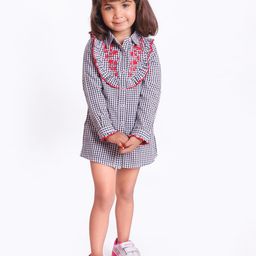 Miyo Girls Checked Shirt Collar Fit & Flare Dress-image-2