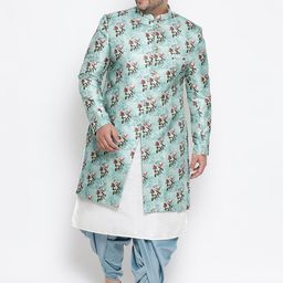 KISAH PLUS Men Green & White Floral Printed Sherwani Set-14