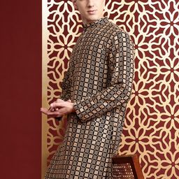 MANQ Men Embroidered Sequinned Pure Cotton Kurta with Trousers-picture-56