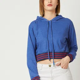 Miss Chase Women Blue & Red Striped Hooded Sweatshirt-image-58