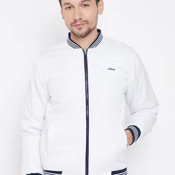 Adobe Men White Striped Windcheater Varsity Jacket-image-2