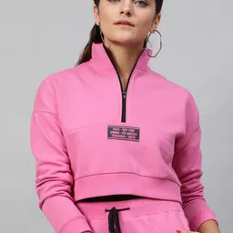 STREET 9 Women Pink Solid Crop Sweatshirt-image-72